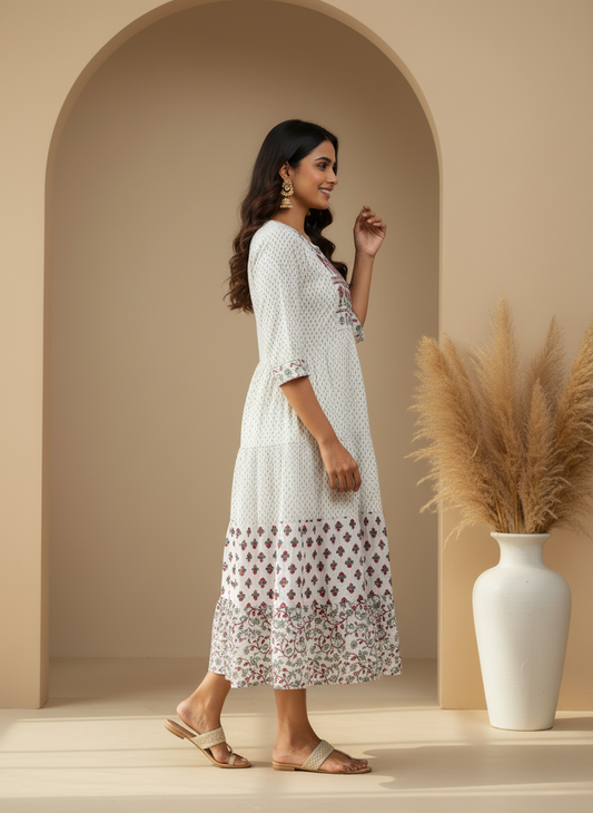 Elegant Printed Cotton Dress for Women