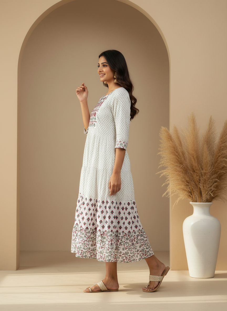 Elegant Printed Cotton Dress for Women