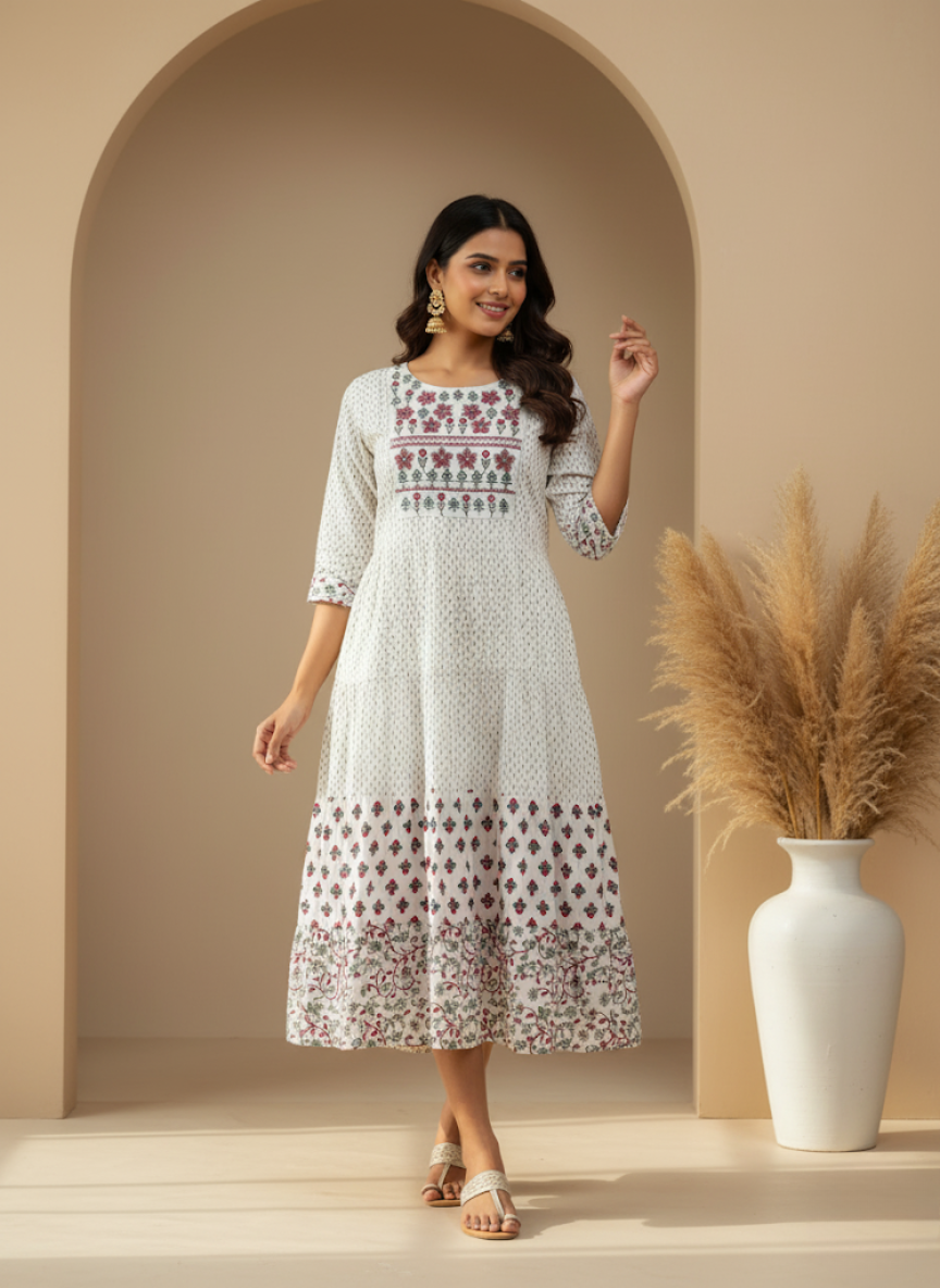 Elegant Printed Cotton Dress for Women