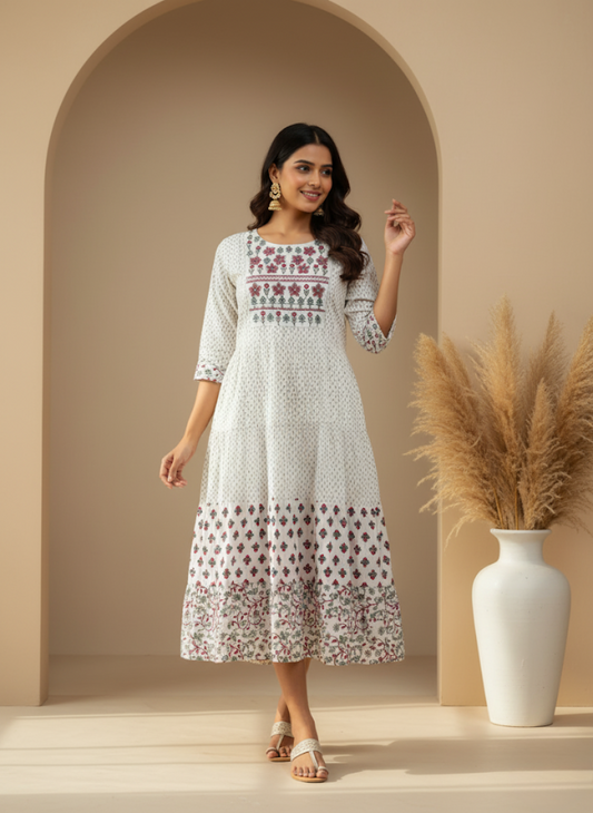 Elegant Printed Cotton Dress for Women