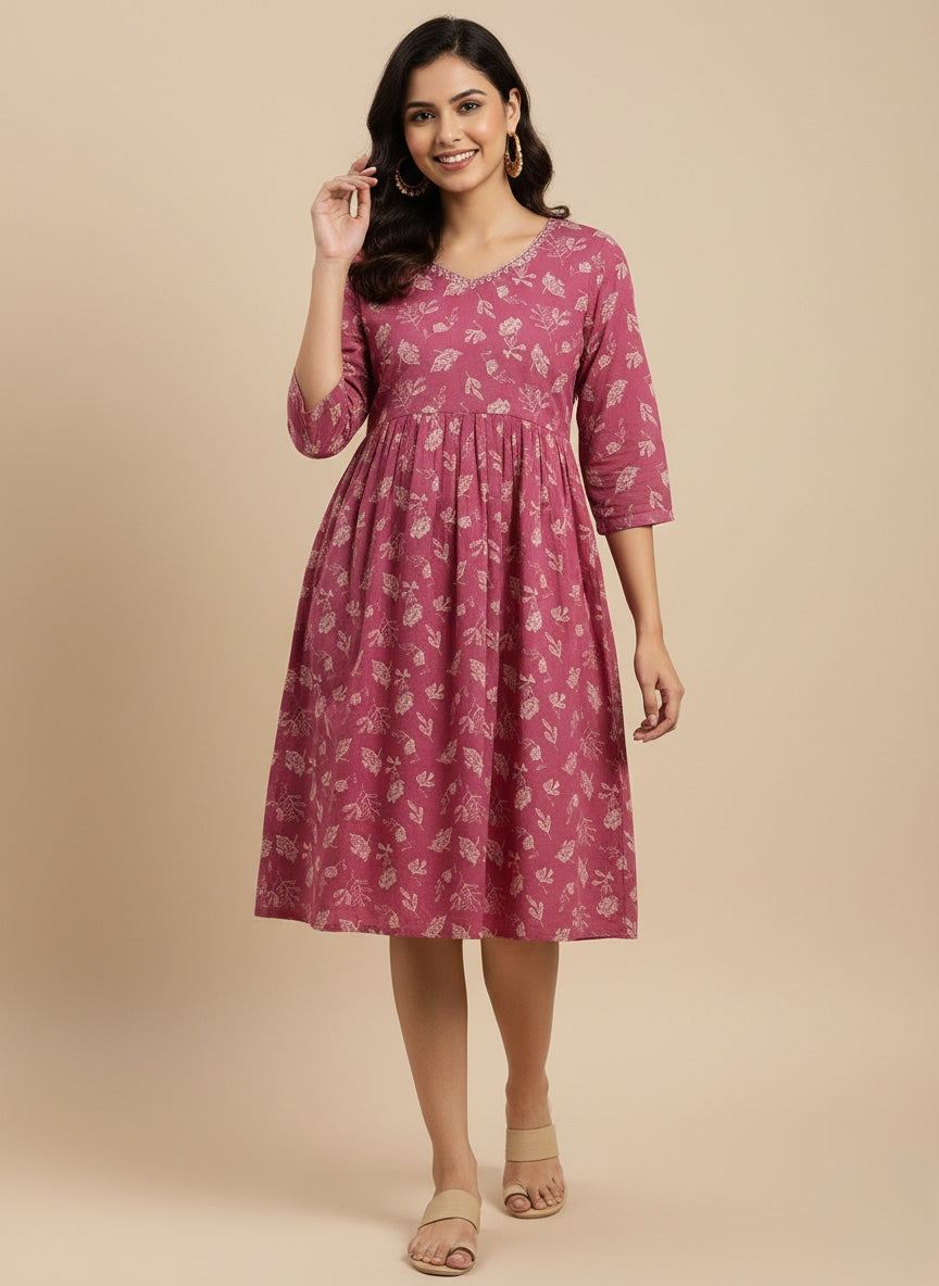 Elegant Blue Printed Midi Dress for Women