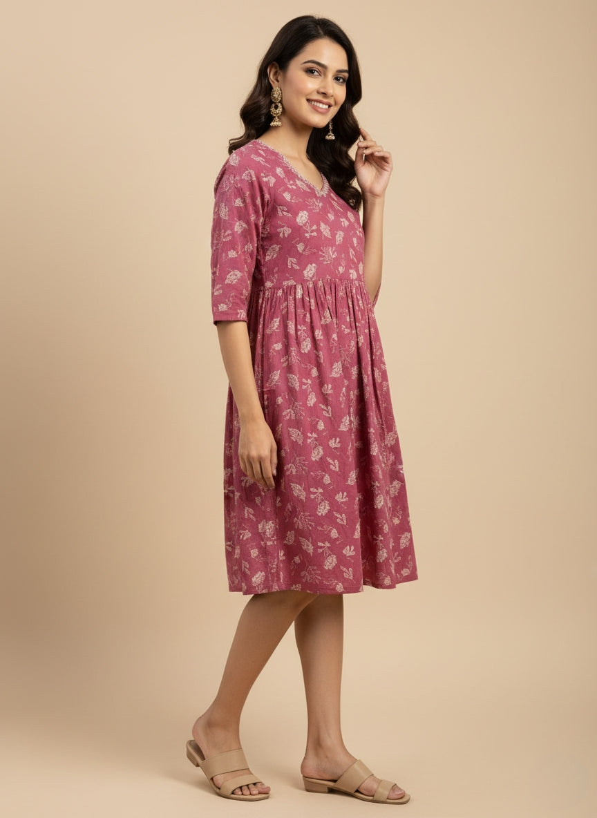 Elegant Blue Printed Midi Dress for Women