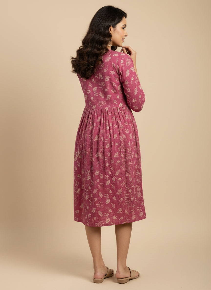 Elegant Blue Printed Midi Dress for Women
