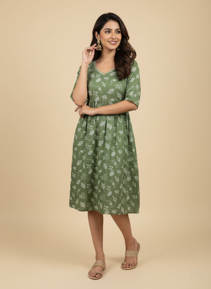 Elegant Blue Printed Midi Dress for Women