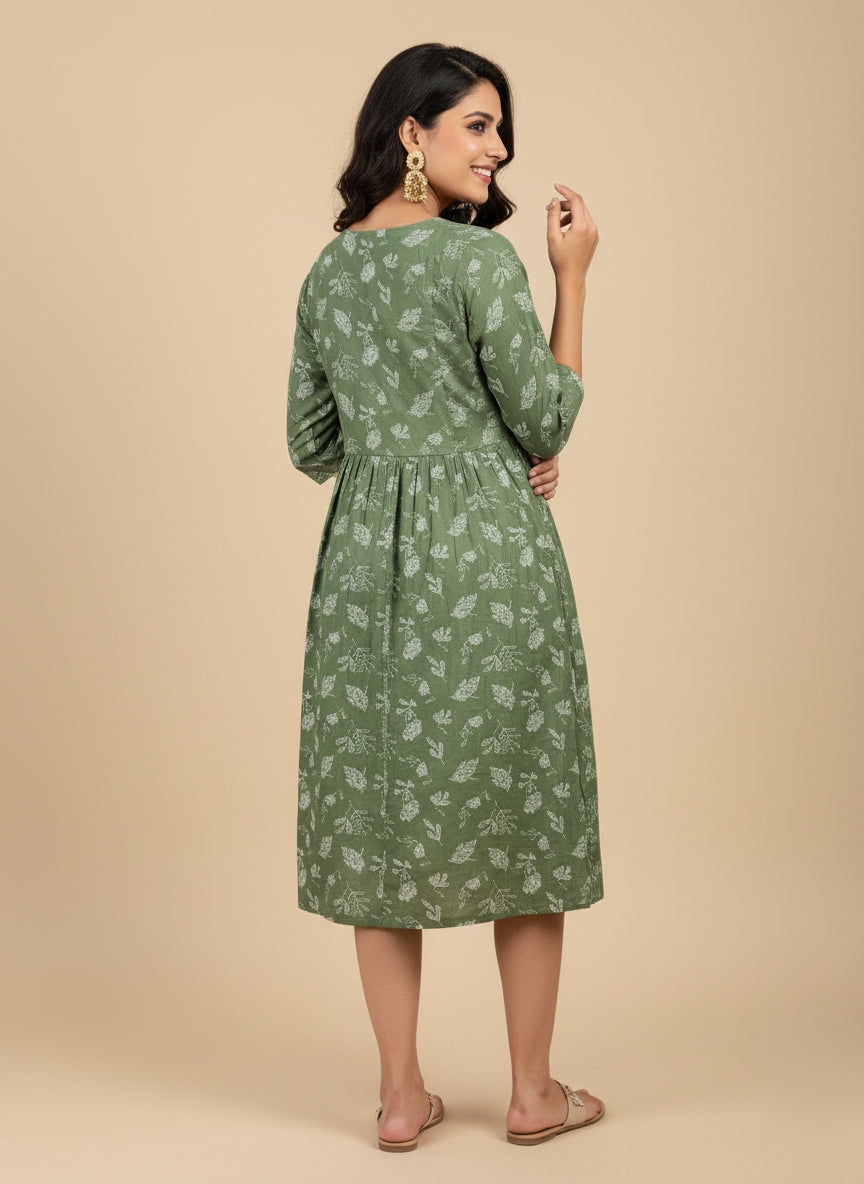 Elegant Blue Printed Midi Dress for Women