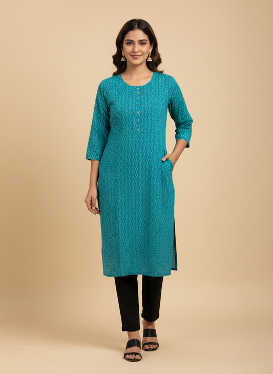 Teal Printed Kurta for Women