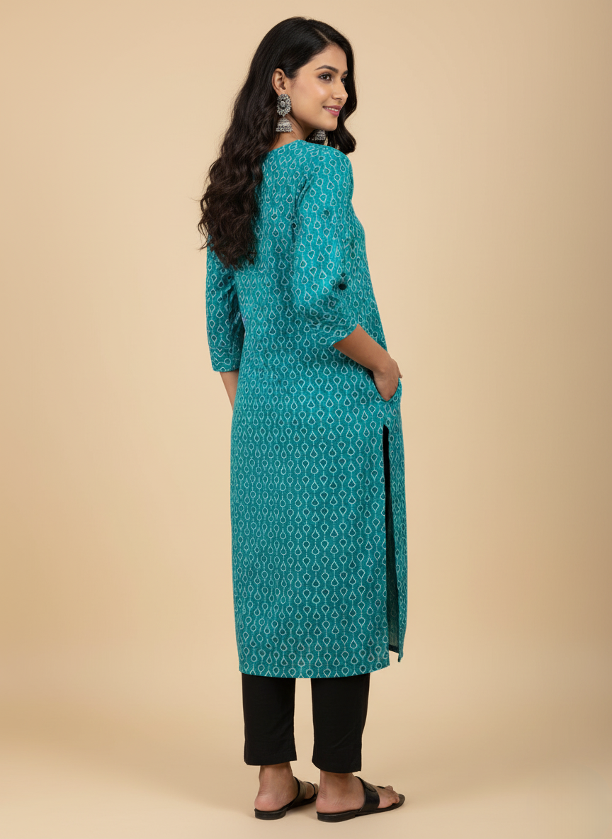 Teal Printed Kurta for Women