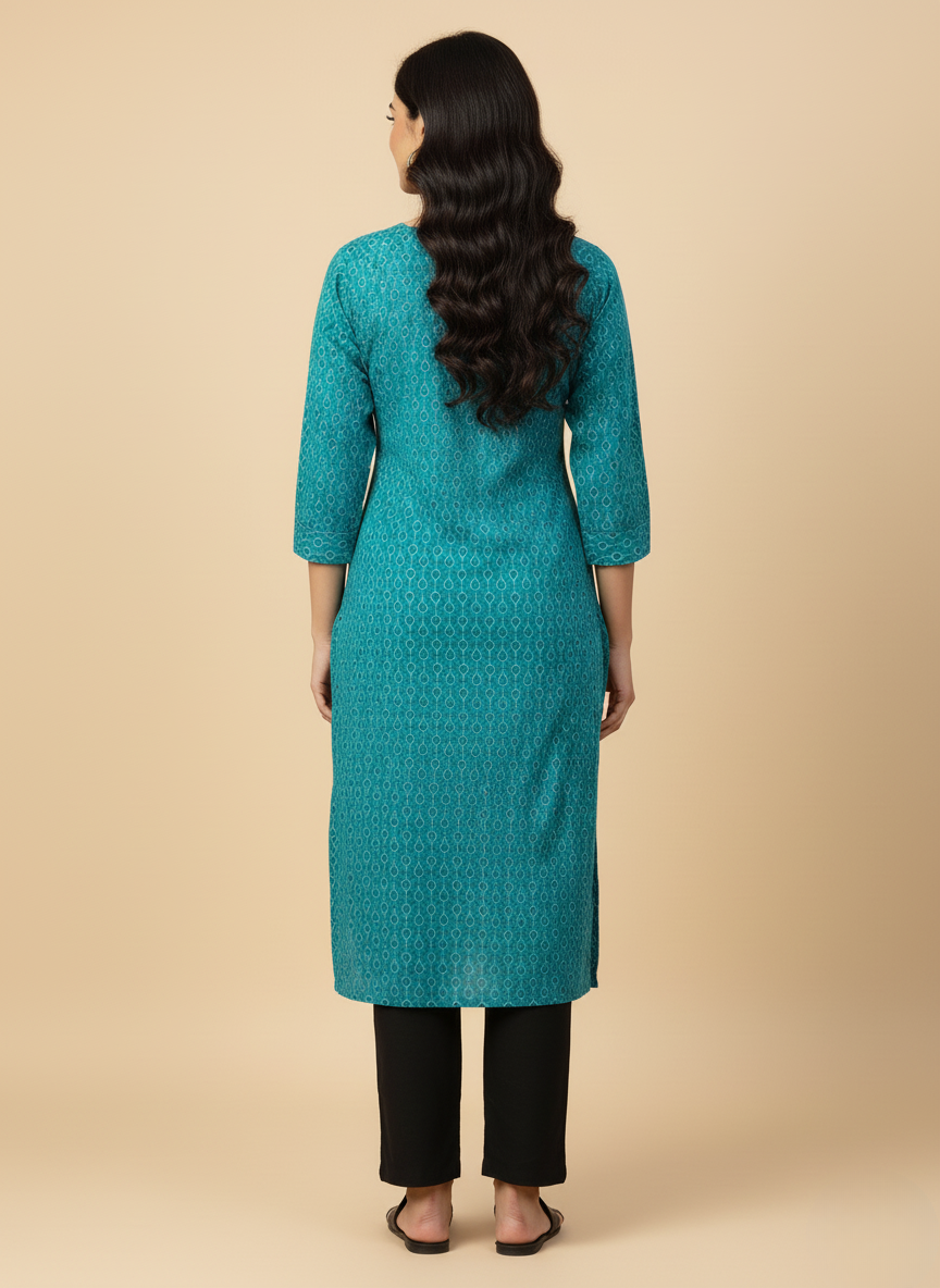 Teal Printed Kurta for Women