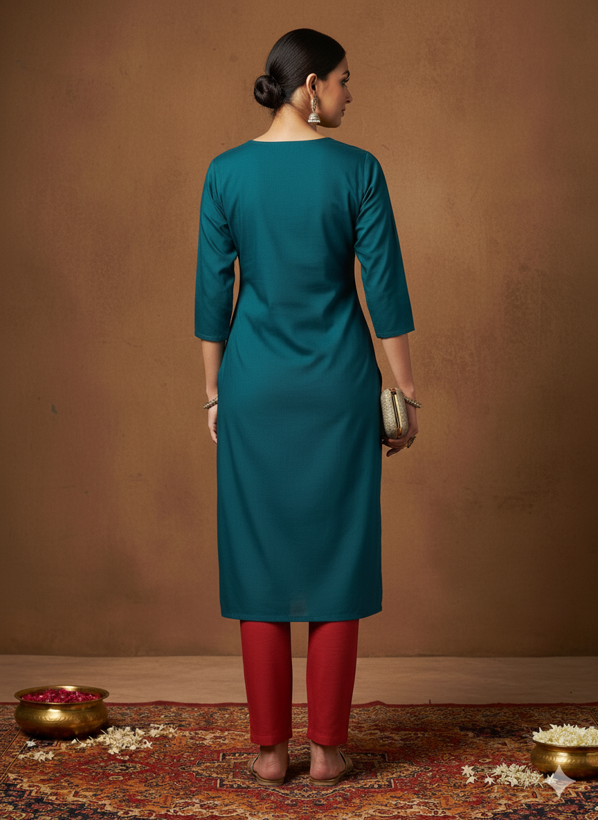 Elegant Teal Embroidered Kurta for Women